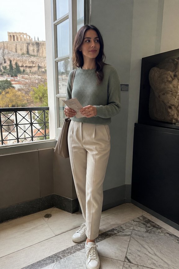 casual sage knit outfit