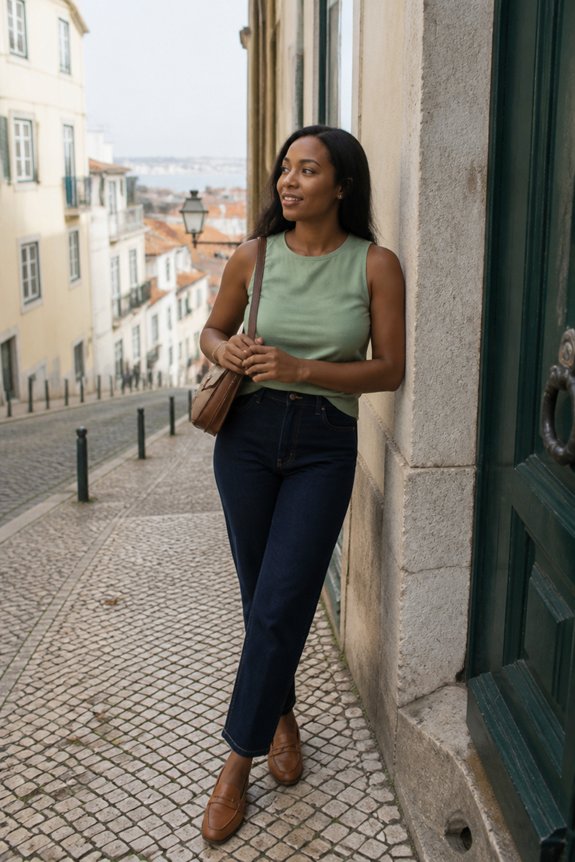 casual sage top outfit