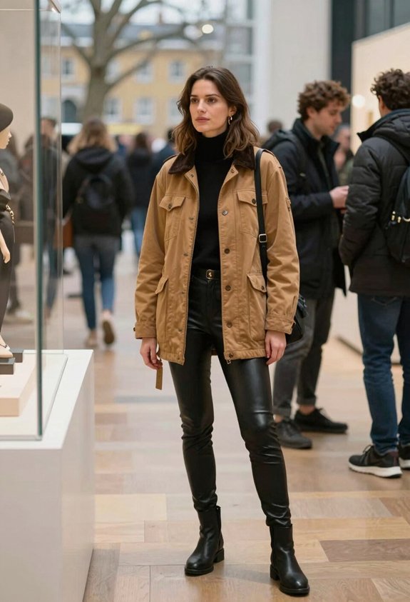 chic caramel and black ensemble