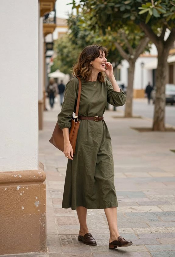 chic olive midi dress ensemble