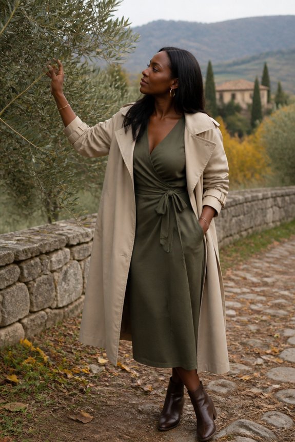 chic olive trench ensemble