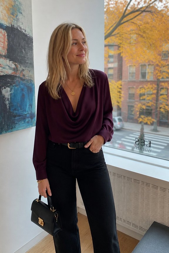 chic plum blouse ensemble