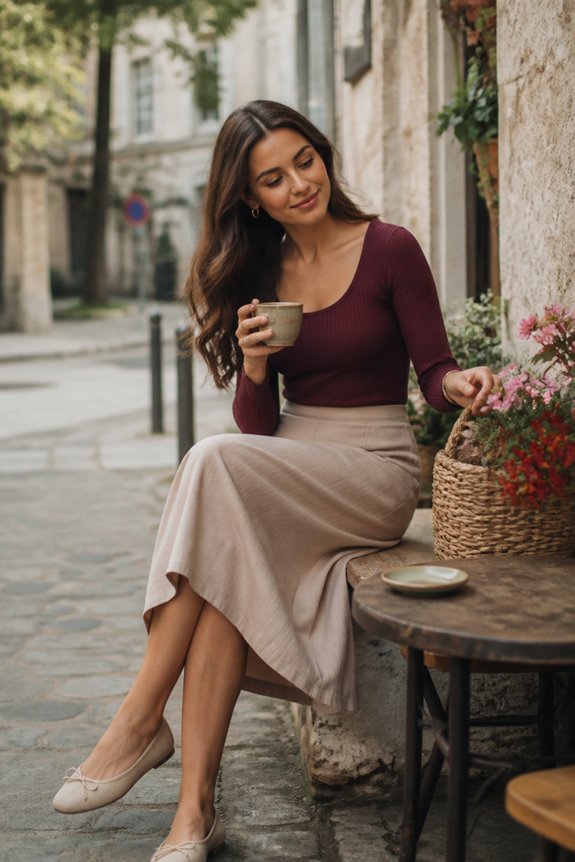 chic plum midi outfit