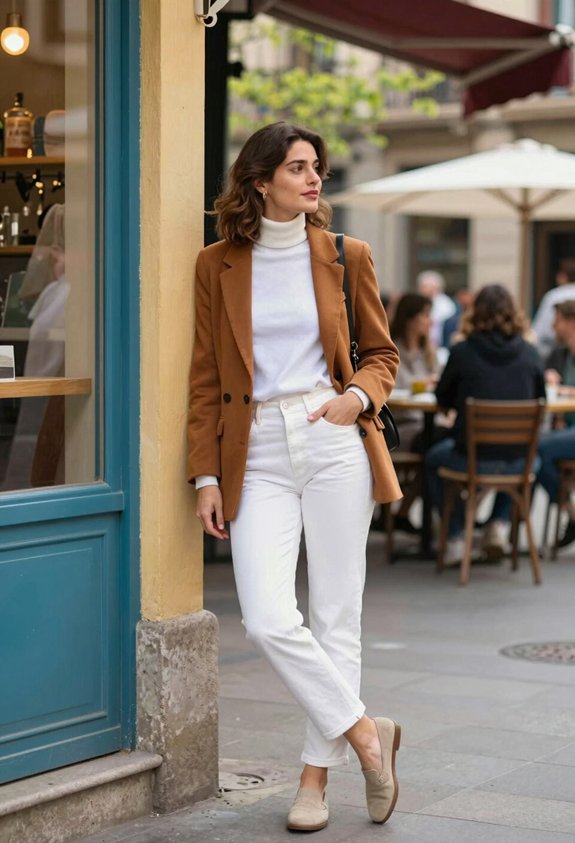 cognac blazer with turtleneck