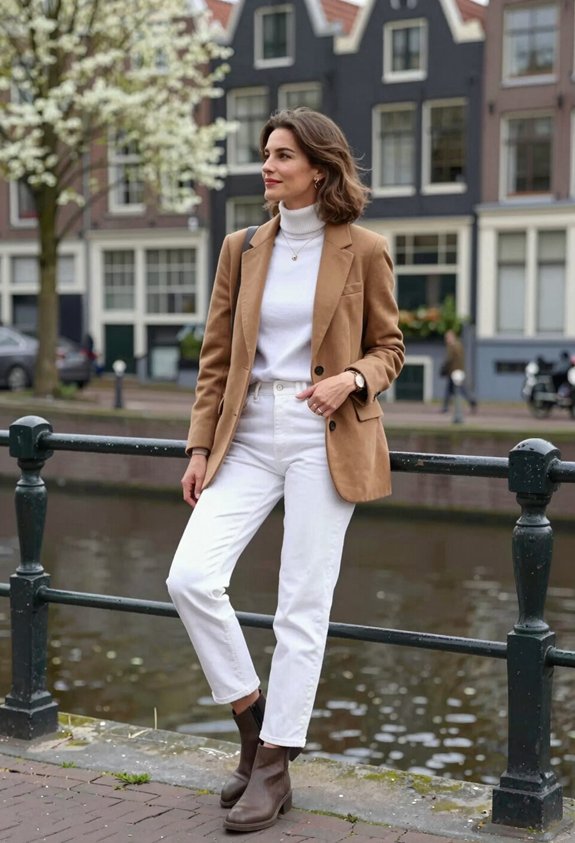 cognac blazer with white