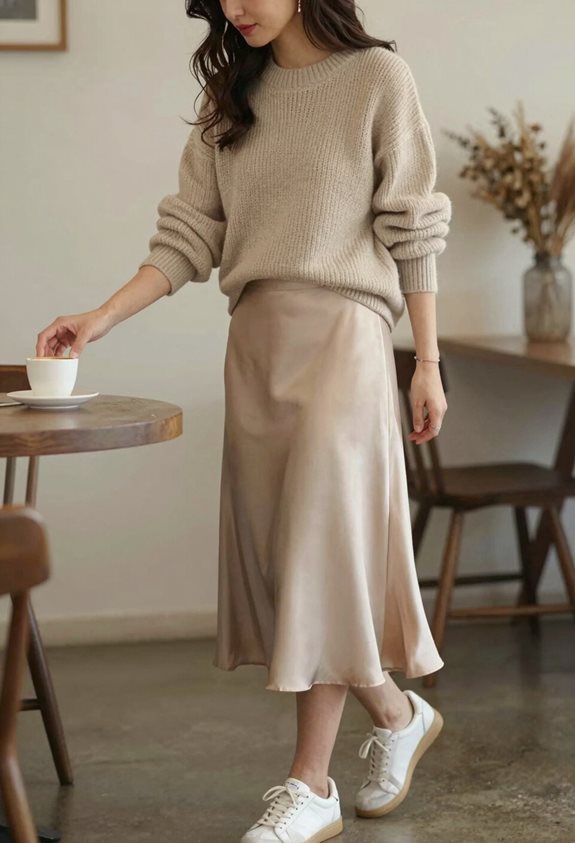 cozy elegance with sneakers
