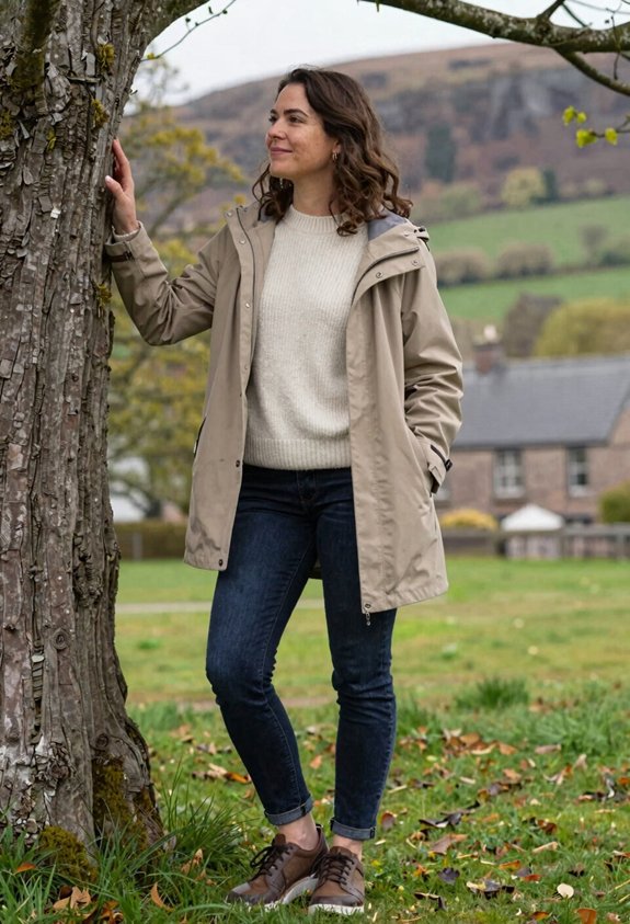 cozy layered rainy outfit