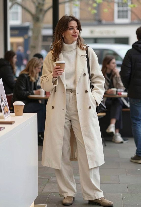 cream duster coat outfit