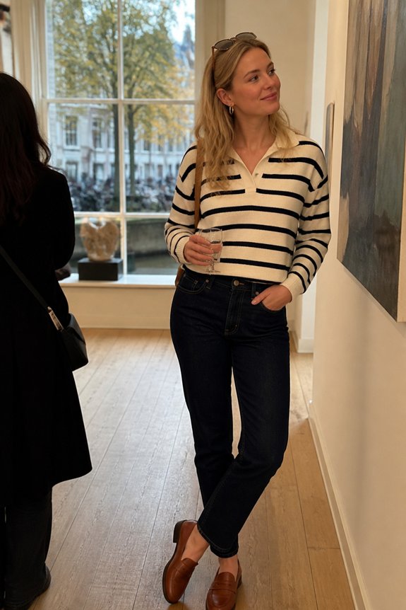 cream striped knit top