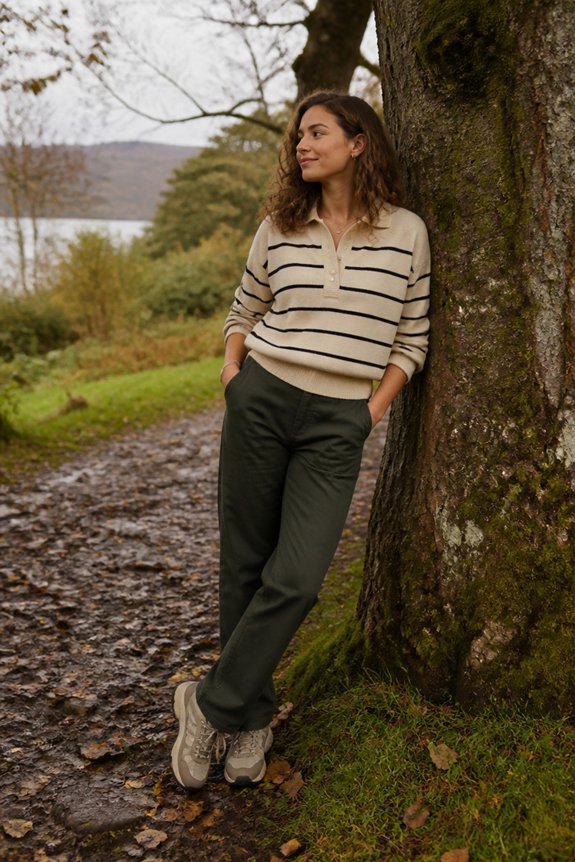 cream striped top ensemble