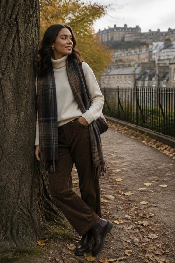 cream turtleneck corduroy pants