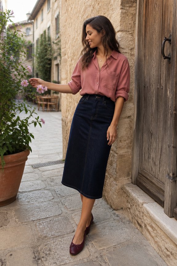 dusty rose midi skirt