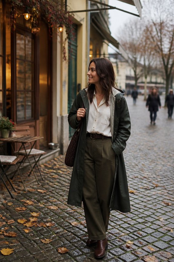 earth tone rain ready outfit
