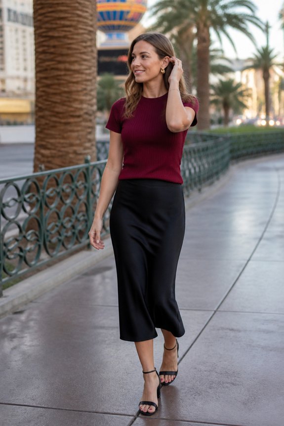 elegant burgundy and black ensemble