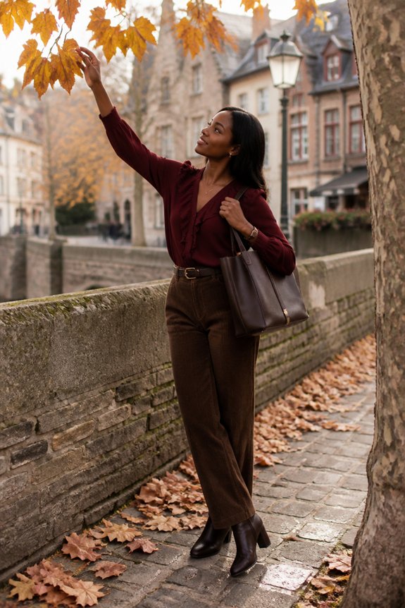 elegant burgundy and brown ensemble
