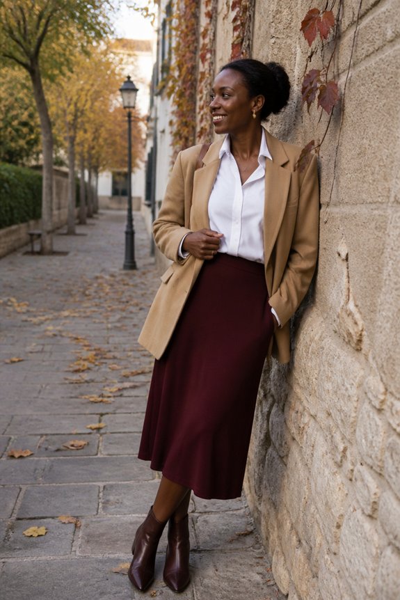 elegant burgundy midi ensemble