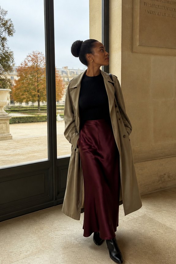 elegant burgundy satin ensemble