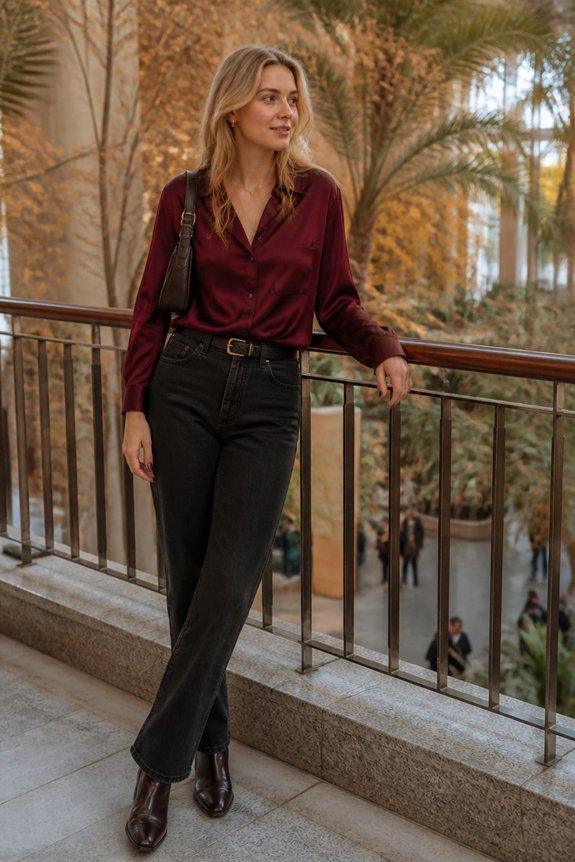 elegant burgundy satin ensemble