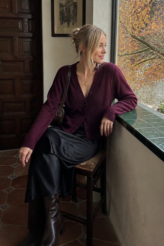 elegant burgundy satin ensemble