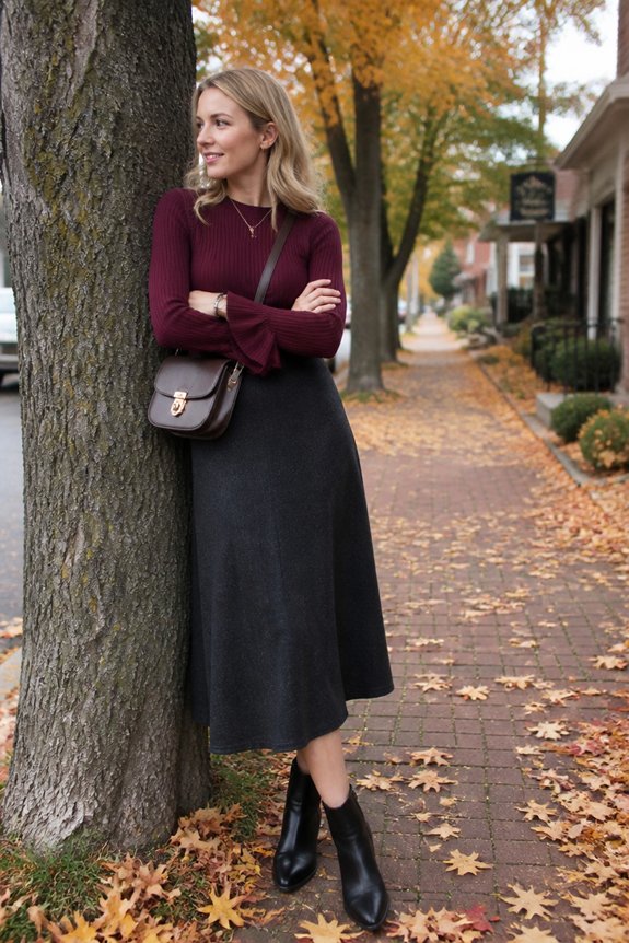 elegant burgundy skirt ensemble