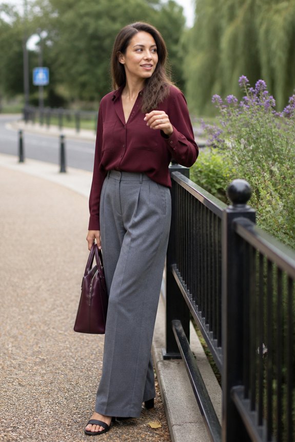 elegant burgundy trousers ensemble