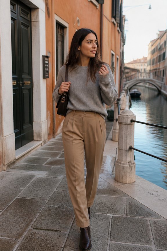 elegant gray sweater ensemble