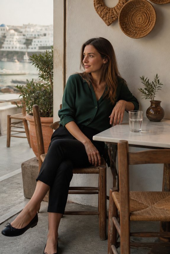 elegant green and black ensemble