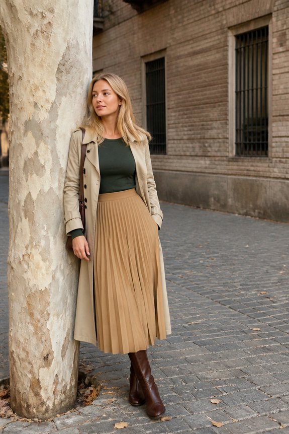 elegant green and camel ensemble