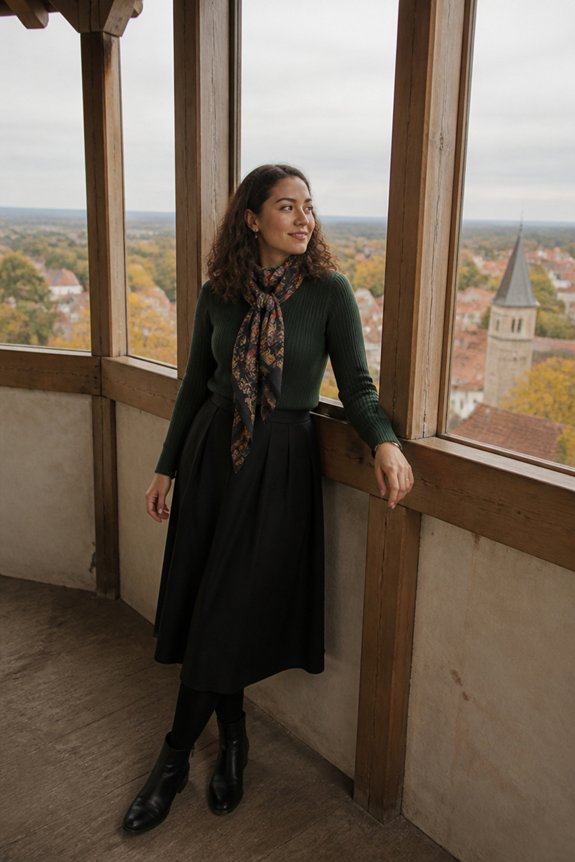 elegant green skirt ensemble