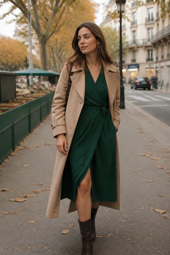 elegant green trench ensemble