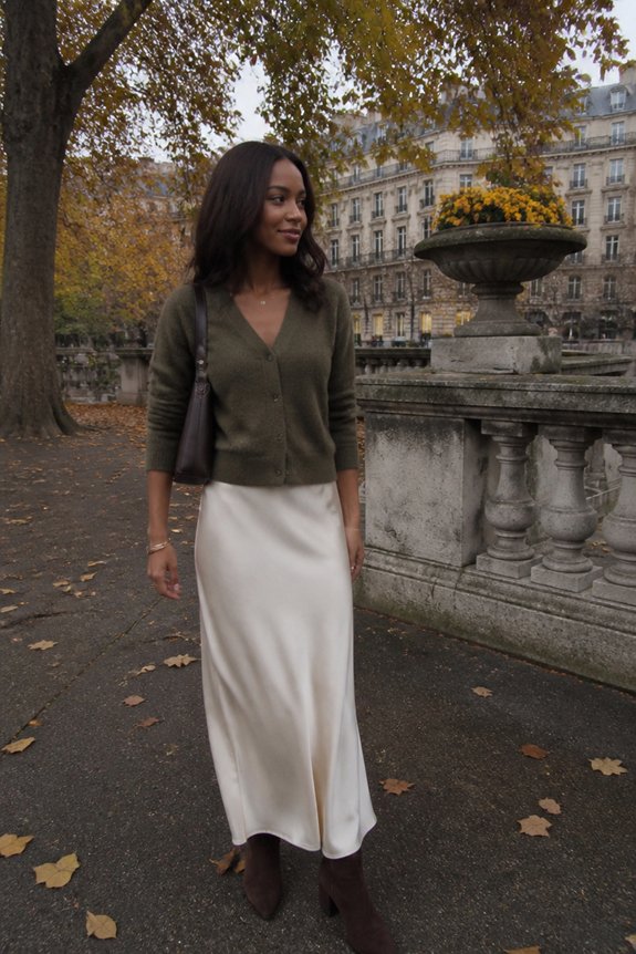 elegant olive satin ensemble