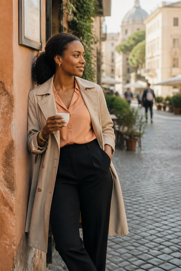 elegant peach and black ensemble