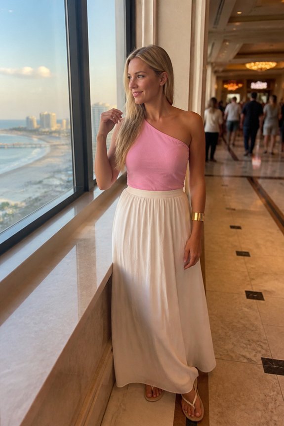 elegant pink and ivory ensemble