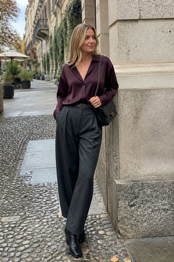 elegant plum silk ensemble