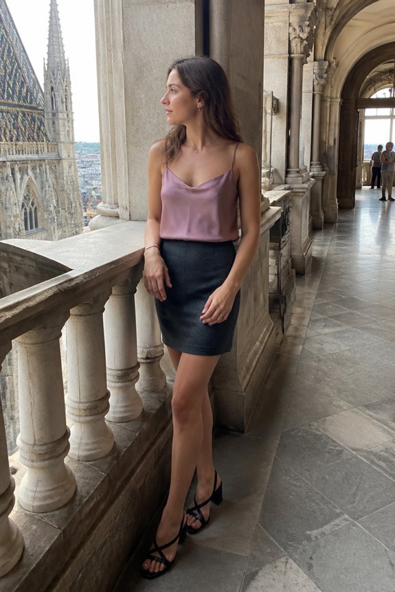 elegant satin skirt ensemble