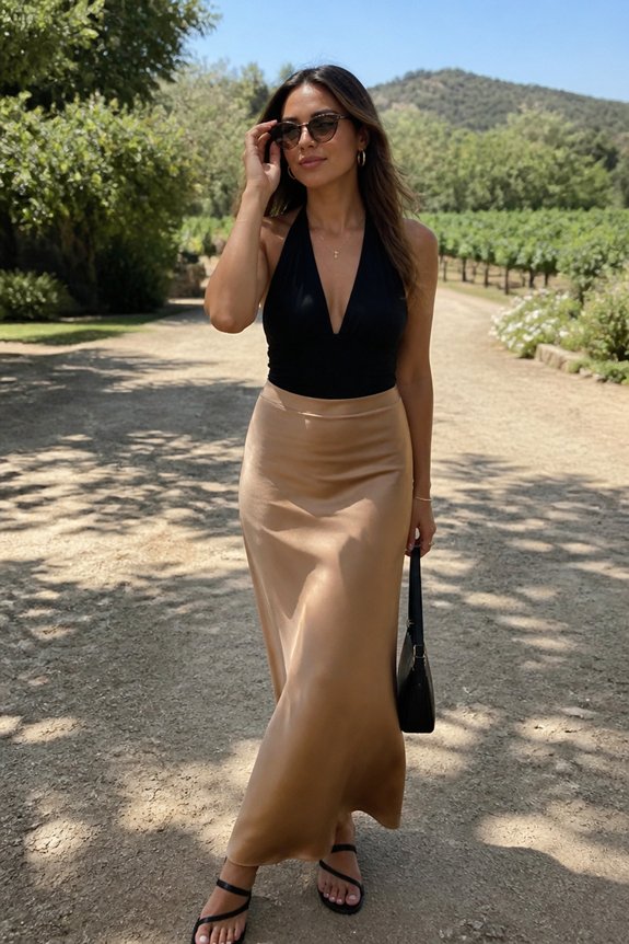 elegant satin skirt ensemble