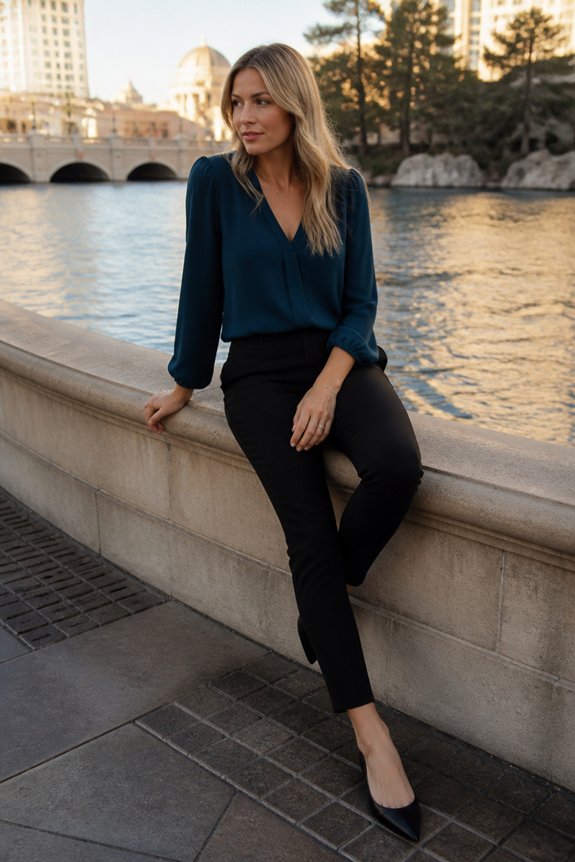 elegant teal and black ensemble