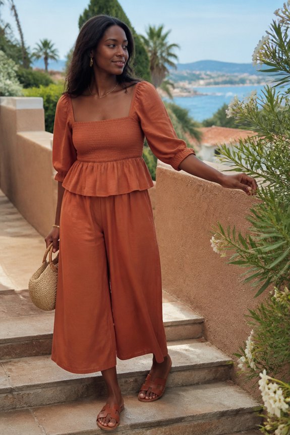 elegant terracotta culottes ensemble
