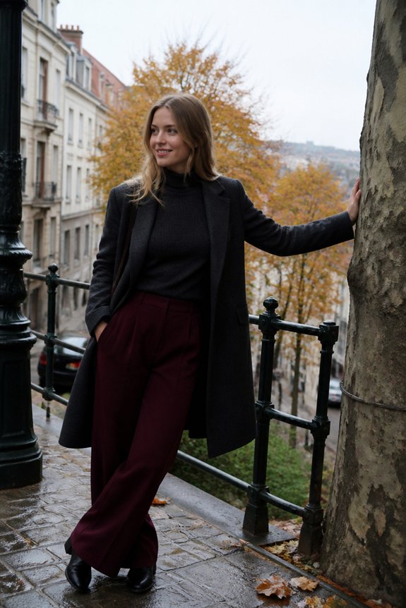 elegant wine and charcoal ensemble