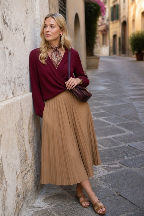 elegant wine red ensemble accessories
