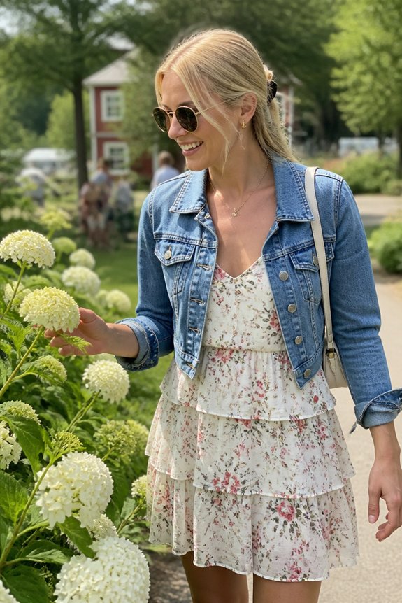floral dress denim jacket