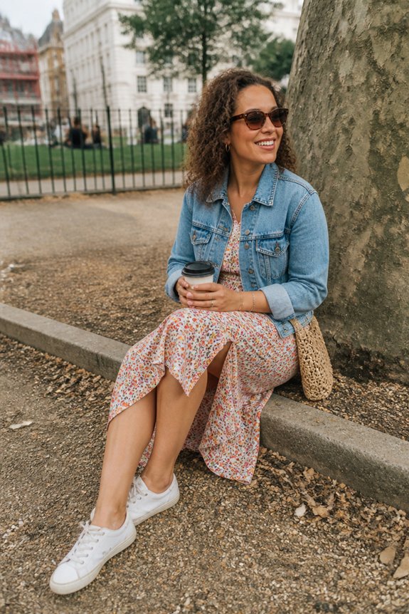 floral dress denim jacket
