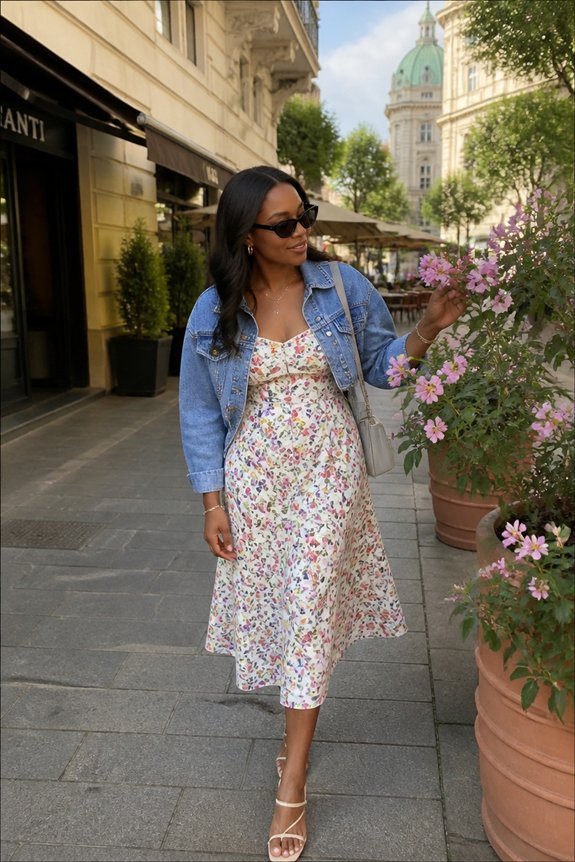 floral dress denim jacket