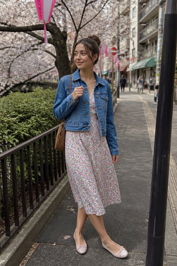 floral dress denim jacket