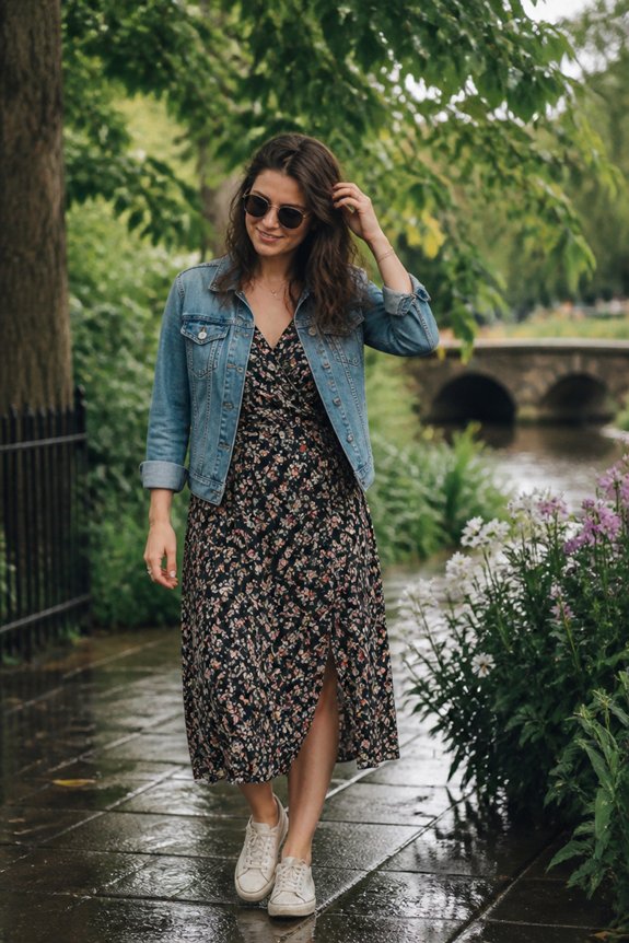 floral dress denim sunglasses