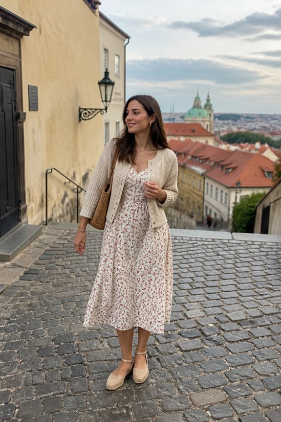 floral dress with cardigan