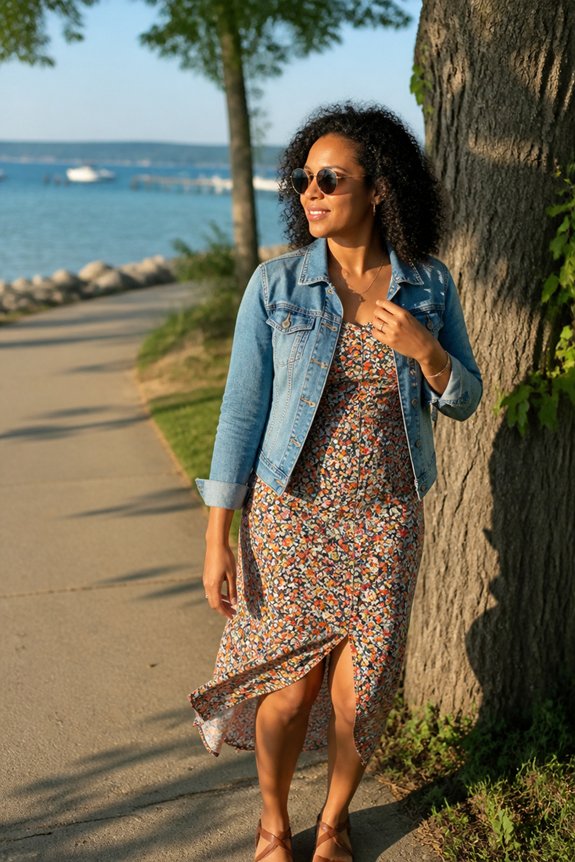 floral dress with denim