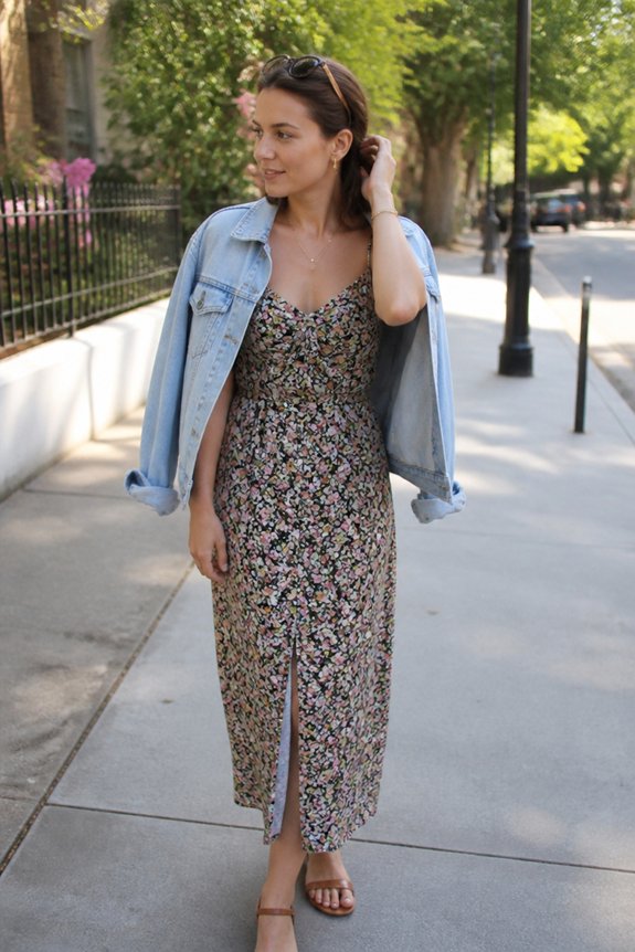 floral dress with denim
