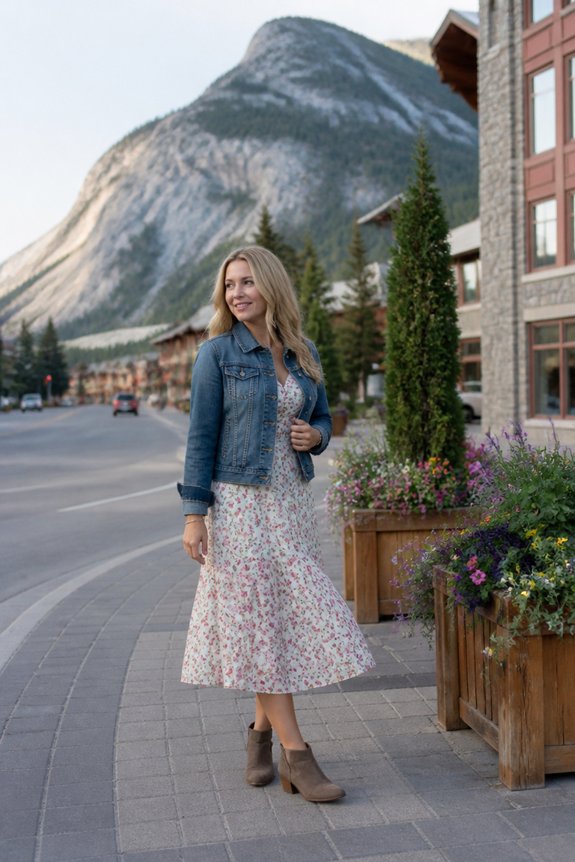 floral dress with denim