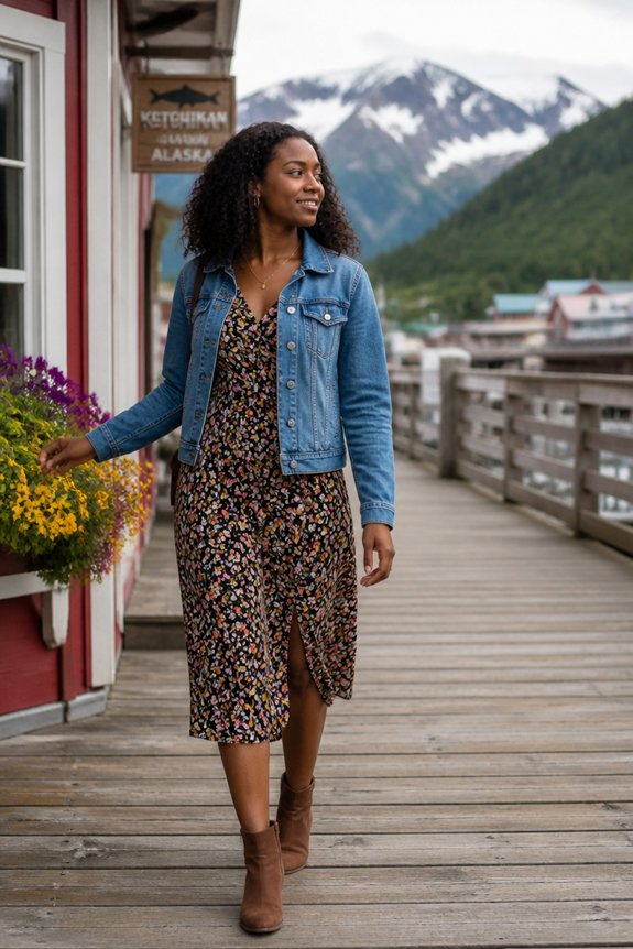 floral dress with denim